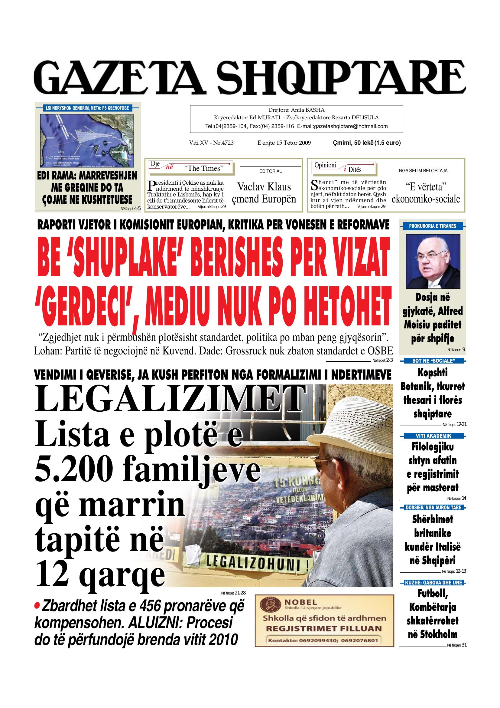 Gazeta Shqiptare 2009-10-15